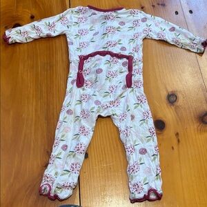 KICKEE PANTS 6-9M Pink Floral Back Drop Bamboo Romper Sleeper Ruffed